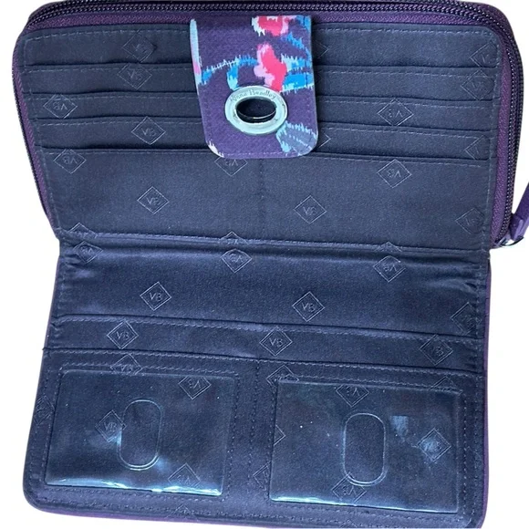 Vera Bradley Turnlock and Zip Wallet Indian Rose Purple With Flowers - Picture 4 of 5